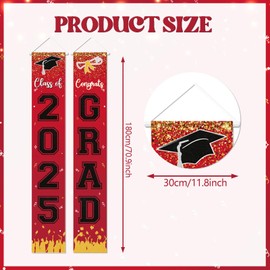 2025 Graduation Decorations - Class of 2025 Porch Banner Sign Congrats Grad Porch Banner, Graduation Party Decorations for Home/School Porch Door Sign (Red & Black)