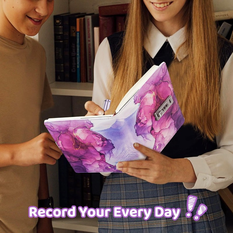 UNIANE Diary with Lock for Girls, A5 Diary with Code,