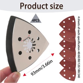 4 Stück Schleifplatte Dreieck, Multitool Schleifplatter 93mm, Fein Schleifplatte, Mit 24 Dreieckschleifer Schleifpapier, Für Schleifen Und Polieren, Hartplastik, Putz(40/60/80/120/180/240)