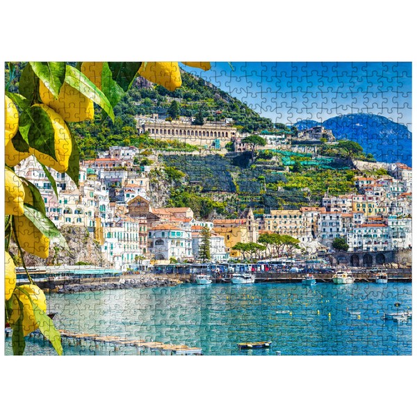 Panoramic View of Beautiful Amalfi On Hills Leading Down to The Coast, Campania, Italy - Premium 500 Piece Jigsaw Puzzle for Adults