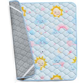PIGLOG Baby Play Mats for Floor, Thick Soft 50" X 50" Playpen mat, Non-Slip Cushioned Foam Playmats for Babies and Toddlers Infants, Foldable Machine Washable Baby Crawling Mat for Floor, Blue Sun