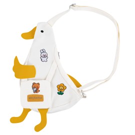 Framendino, Kawaii Duck Novelty Messenger Purse Cute Cross Body Shoulder Bag with Pins for Teens Women (White)