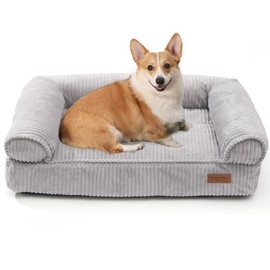 FUKUMARU Cute Dog Bed, Fluffy Dogs Couch with TPU Layer Keeping Lining Dry, Pet Sofa Medium Size Dog Easy to Care, Warm Cat Bed with Removable Zipper Cover, 36inch, Large, Light Grey