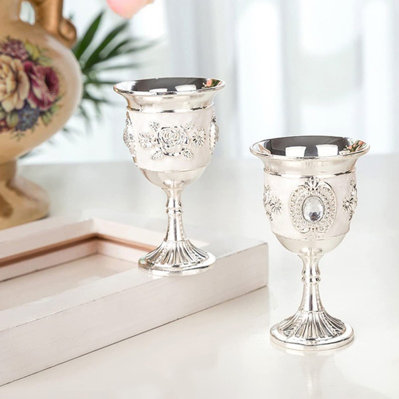 Gatuida 2pcs Goblets with Flower Pattern Elegant Alloy Cups for