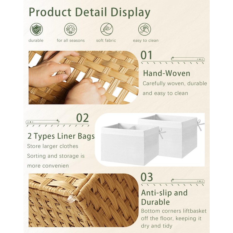 SETVSON Storage Basket with Lid Wicker Baskets for Storage with