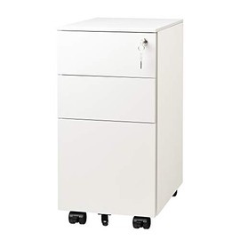 DEVAISE 3 Drawer Vertical File Cabinet, Mobile Filing Cabinet with Slim Width for Home Office, White