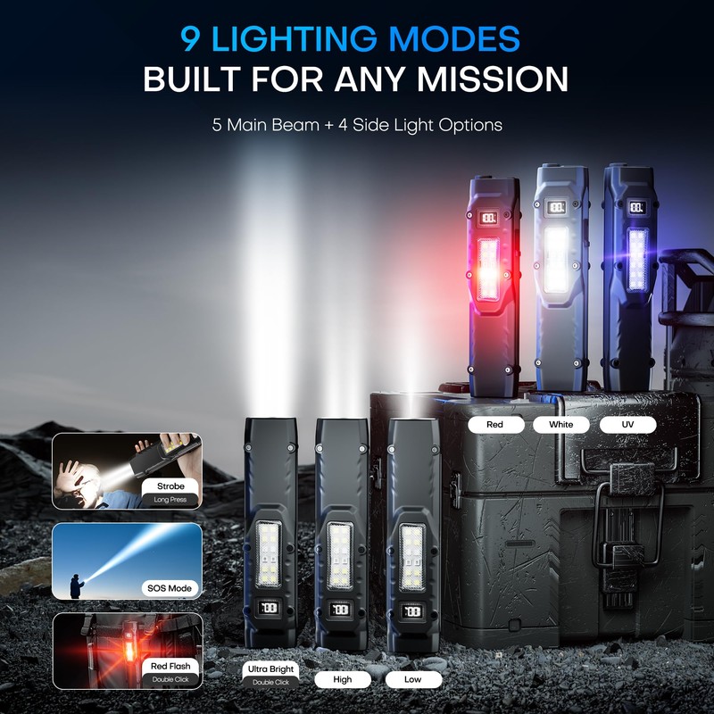 EDC Tactical Flashlight,1500 Lumen Flat Flashlights Rechargeable,Dual-Switches LED Small Flashlight