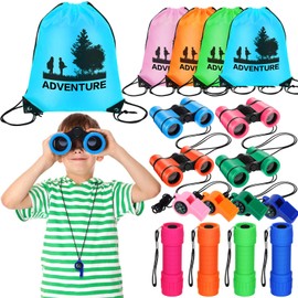 Gejoy 16 Pcs Explorer Kit Adventure Kit Outdoor Explorer Set with Drawstring Bag Binoculars Emergency Whistles with Compass and Flashlight for Educational Play Camping Hiking