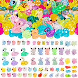 80pcs Luminous Mini Resin Animals,10 Styles Tiny Animals Glow in The Dark Miniature Resin Animal Figures Bulk,Mini Duck Rabbit Flamingo for Fairy Garden Micro Landscape Aquarium Dollhouse Decor