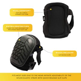 TSE Safety Heavy Duty Professional Knee Pads, Double Strap and Adjustable Clips Hex Pro Knee Pads for Work, Gel Cushion Premium Quality Kneeling Pads for Men and Women,Black Medium