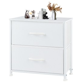 DUMOS Dresser for Bedroom, Chest of Drawers, Closet Storage with 2 Drawers, Cloth Dresser Clothes Organizers Tower with Fabric Bins, Metal Frame, Wood Tabletop for Nursery, Kids Room, Living Room