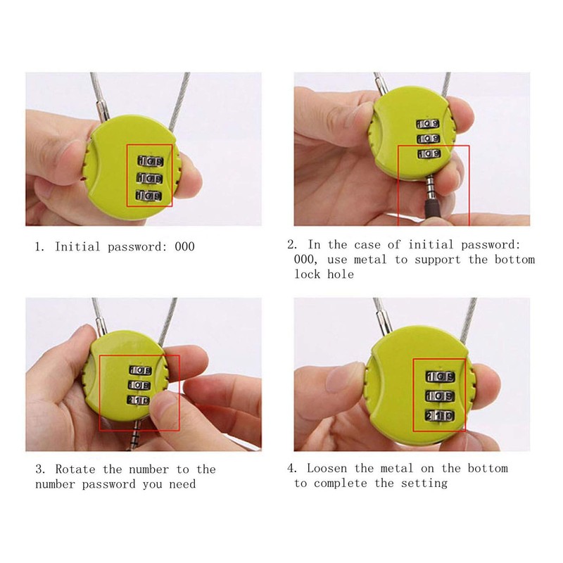 ZPLIUST 3-Digit Cable Luggage Locks Re-settable Combination, Alloy Body Color