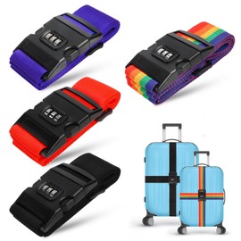 Yooyan Pack of 4 Suitcase Straps, Suitcase Strap Approved with Lock, Adjustable, Adjustable and Non-Slip, Suitcase Belt with 4 Luggage Tags, Ideal Suitcase Strap Accessories, for Luggage, Travel Bag