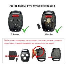 Keyless Entry Key Fob Shell Case Fit for Honda 2003-2012 Accord / 2006-2013 Civic EX / 2009-2015 Pilot /2005-2006 CR-V No Cutting or Programing Required (4 Buttons Black)