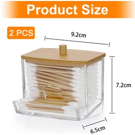 AIMIXUN 2 PCS Cotton Bud Dispenser, Cotton Swab Dispenser with Bamboo Lids