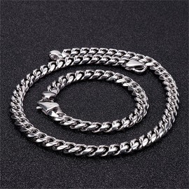 13mm Wide Cuban Link Chain Necklace for man and Woman-Silver 45cm