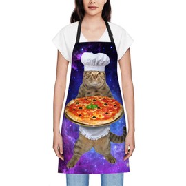 Smooffly Funny Cat with a Big Pizza Apron Unisex Adjustable Bib Apron Cooking Kitchen Chef Women Men Aprons for Home Kitchen, Restaurant,Coffee House,Shop,Garden