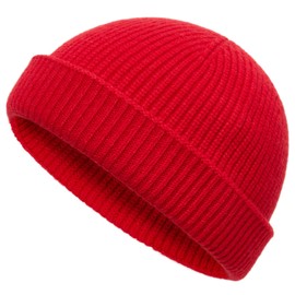 Thin Wool Fisherman Beanie Hat for Men Women Fall Winter,Short Knit Cuffed Fashion Trawler Skull Cap,Watch Cap,Red