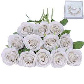 LVEFIT Artificial Rose Flower Artificial Flowers Flower with Long Stem Silk Roses Bouquet for Wedding Bridal Shower Party Home Decoration (Nude, 12 Pcs)