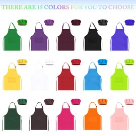 TOPWAYS Children's Painting Apron, Craft Aprons Coat for Children for Art Painting, Cooking Apron Children Boys Girls for 3-12 Years, Children's Apron and Chef Hat Set, Gemstone-Blue
