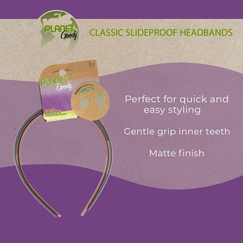 Planet Goody Classic SlideProof Headbands 2ct Black and Rust