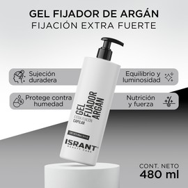 ISRANT | Gel para Cabello de Argán | Gel Fijador - Extra Fijación - Completa tu Neceser de Viaje - Baño Accesorios | Cuidado del Cabello - Protección contra Humedad y Anti Frizz | 480ml