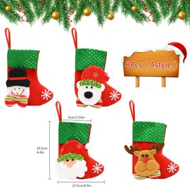 8Pcs Mini Christmas Stockings 3D Classic Santa Reindeer Snowman Xmas Stockings Decoration Christmas Hanging Gift Bags for Christmas Tree Ornaments Fireplace Decoration