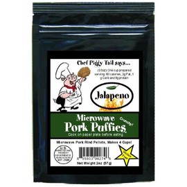 Chef Piggy Tail Microwave Pork Puffies Pork Rinds, Jalapeno, 2 Ounce