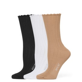 HUE Women's Scalloped Pointelle Sock, Asst. #2: Tiger’s Eye/White/Black, One Size