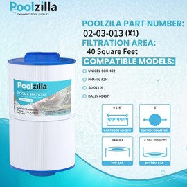 Poolzilla 1-Pack Replacement for Spa Filter PMA40L-F2M, Master Spas Twilight Series X268365, X268543, Unicel 6CH-402, PMA40L-F2M, SD-01116, Dally 60407 - Hot Tub Filter Cartridge - 40 sq.ft