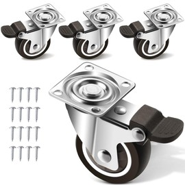 Set of 4 Furniture Castors 32 mm, Heavy Duty Castors with 4 Brakes, Castors for Furniture, Transport Castors with 60 kg Total Capacity, 360° Rotating Swivel Castors, Fixed Castors for Table (Black, 32 mm)