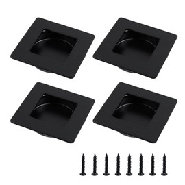 Pastlla 4Pack 2-3/4 Inch Recessed Finger Flush Pulls, Stainless Steel Square Flush Handles for Pocket and Sliding Closet Barn Doors Hardware, Inner Dia 2-1/8 Inch (Black)