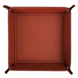 Foldable Leather Key Tray, 22 x 22 cm, Cube Pad & Cube Board, Organiser for Keys, Coins, Jewellery - Brown