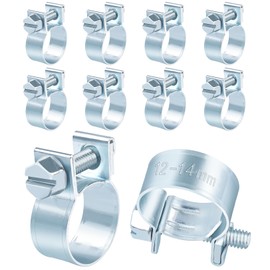 Jeboler 10 Pcs Small Hose Clips 12-14mm, Mini Fuel Line Pipe Hose Clamp, Adjustable Fuel Injection Style Repair Clamp, Zinc Plated Tube Clamps for Automotive Diesel Petrol Pipe