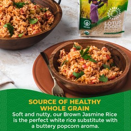 Lotus Foods Organic Brown Jasmine Rice - Whole Grain Jasmine Rice, Gluten Free Brown Rice, Organic Rice, Long Grain Asian Sticky Rice, Quick Cook Rice in Bulk, Gluten Free - 30 Oz (Pack of 2)