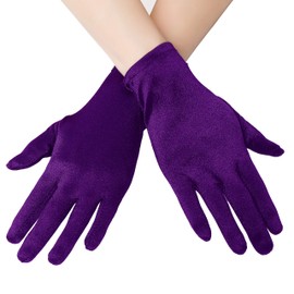 EORUBE 1920s Gloves for Women Wrist Length Short Satin Gloves Party Costume Gloves, Purple