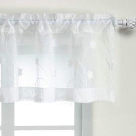 VOGOL White Sheer Valance Curtains, Elegant Flower Embroidered Lightweight Window Valance for Office, Small Rod Pocket Breathable Voile Curtain Panels for Kitchen Bathroom, 60Wx18L, 1 Piece