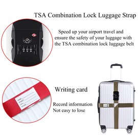 Suitcase Strap with Combination Lock, TSA Suitcase Strap, Address Tag, Adjustable Cross Strap with Luggage Tag, Colourful Luggage Strap, Luggage Strap for 20-32 Inch Travel Suitcase, Travel