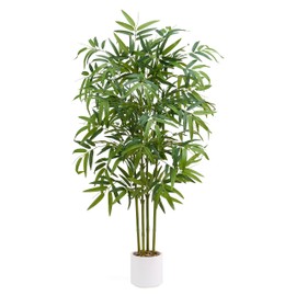 Artificial Bamboo Tree 5FT Tall Fake Plants Faux Silk Plant, Faux Bamboo Plant for Home Office Indoor Outdoor Decor Artificial Trees with Tall Planter