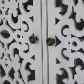 Sophia & William Accent Cabinet Small with Single Door, 31.5" Tall Side End Table, Distressed Nightstand with Wooden Frame and Hollow Carved Door, White, 1-Door