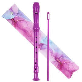 Jasenna Recorder Instrument for Beginner Adults,8-Hole Soprano Descant Recorder Music Flute with with Cleaning Rod & Leather Case For Home Entertainment(2-Purple Blue Splash-ink）