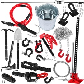 BRCatWPark RC Crawler Car Metal Decoration Upgrades Part for 1/10 Trx4 Trx6 SCX10 GEN 7/GEN 8,RC Trailer Chain/Tow Shackle/Receiver/Hook Coupler/Elastic Force Rope/Shovel/Axe/Antennas Set,Red
