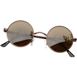 KANASTAL Sunglasses, Women's Vintage Round Retro Men's Polarised John Lennon Hippie Steampunk Sunglasses with Metal Frame, 100% UV Protection, Black, Bronze brown