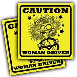 2 Pack - Funny CAR Stickers - Caution Woman Driver - Funny Humorous Car Decals