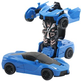 Transforming Robot Car Toy,Friction Powered Car Robot Toy Push And Go Vehicle Toy Transform Robot Sports Car 2 In 1 Racing Car Model For Kids Toddlers Boys Girls Birthday Gifts (Blue)