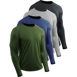CADMUS Men's Hiking Workout Shirts, UPF 50+, Thumb Holes, Rash Guard,Fishing,Running, Athletic Long Sleeve,Pack of 4, Black+Grey+Navy Blue+Green,XX-Large