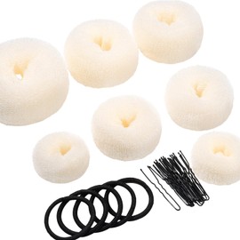 Teenitor Teenitor Donut Hair Bun Maker Set - 7 Rings (1 Extra-Large, 2 Large, 2 Medium, 2 Small), 5 Elastic Bands, 20 Hair Pins, Cream Color