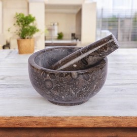 Exquisite Marble Mortar and Pestle Set - Your Ultimate Kitchen Essential for Grinding Spices, Making Guacamole, Salsa, Pesto, and Crushing Pills (Oceanic, Bowl Shape (5"))