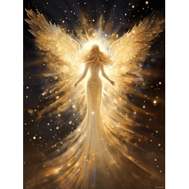 JXAVAXDE Angel in Stars and Sparkly Glitter 5D Diamond Art Painting for Adults Full Drill Round Diamond Paint by Number Kits for Beginners Gems Cross Stitch for Wall Decor 12x16 inch