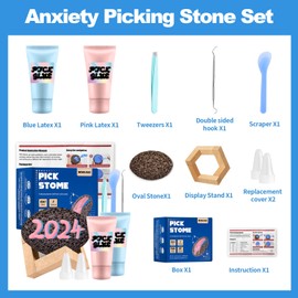 Fidget Picking Stone Kit for Anxiety Relief, 2Pcs Pick and Peel Stone Kit, Skin Picking Fidget Toys, Pick Peel Calming Stone, Adult Fidget Toys, Picky Pad Stone, Picking Rock Gifts for Adults